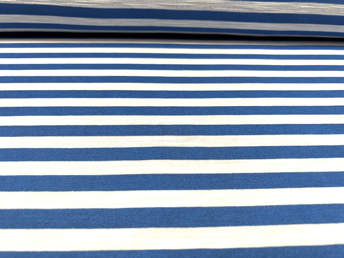 Soft handle slub single jersey fabric, per metre - stripe - blue & white 12mm