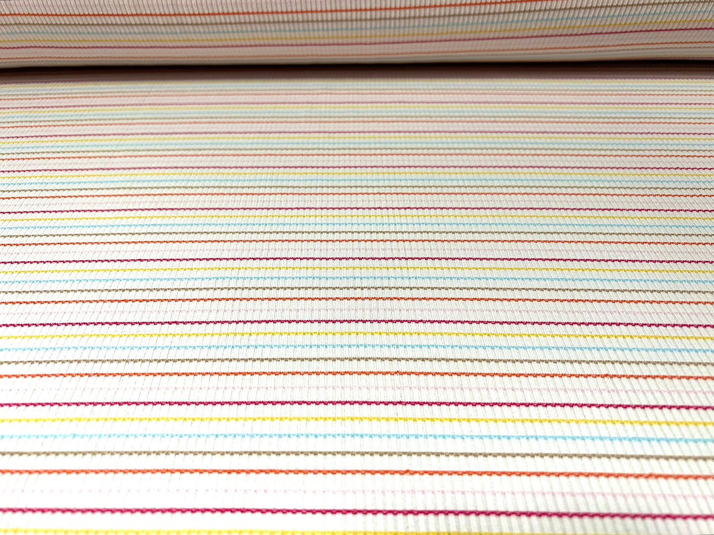 Stretch Spandex rib jersey fabric, per metre - white multicolour pinstripe