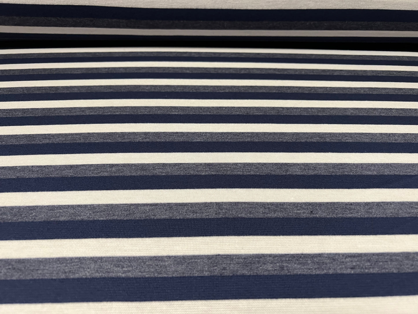 Ponte Roma double jersey knit stretch fabric, per metre - stripe - navy white & grey