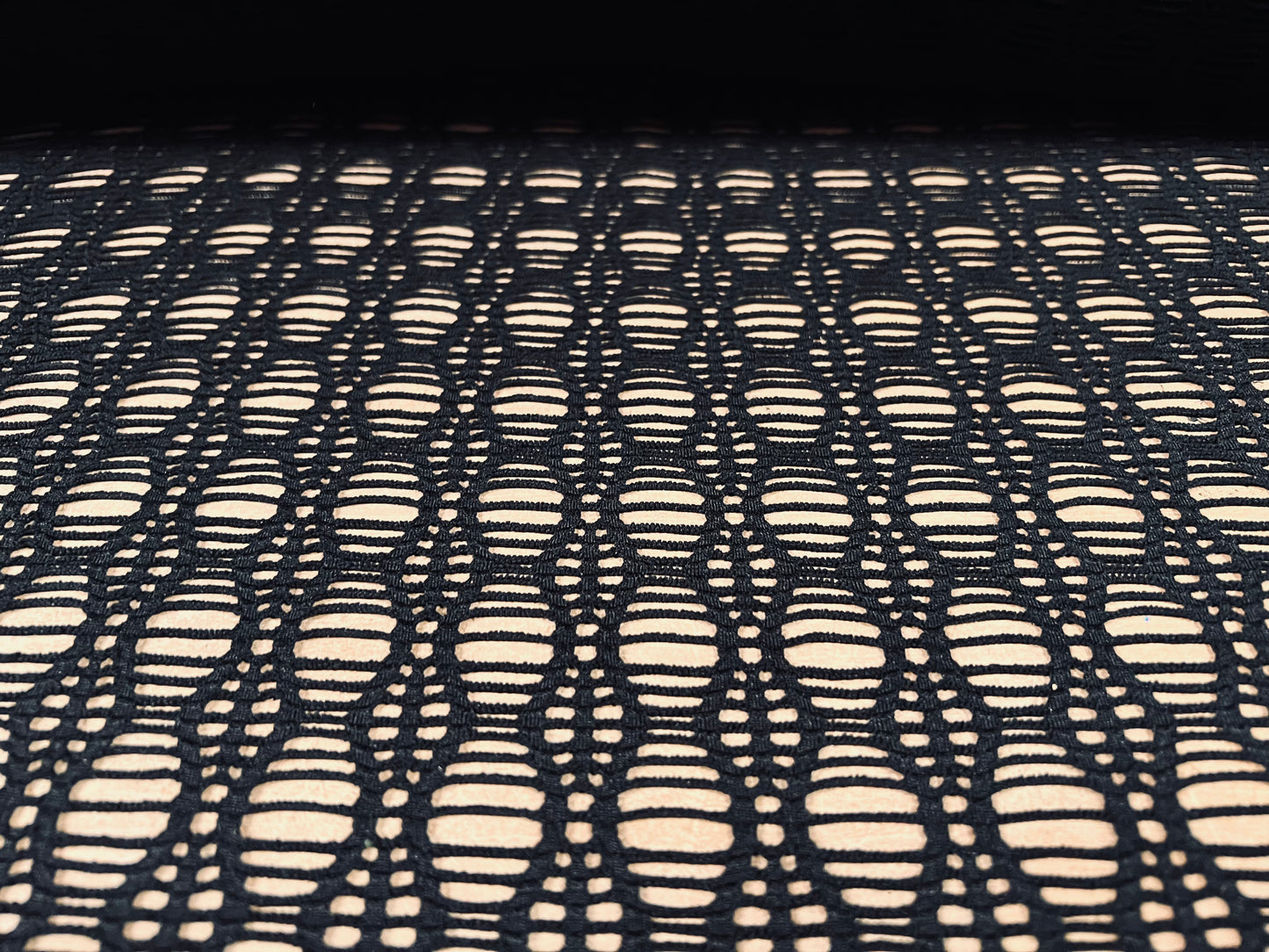 Crochet knit stretch spandex lace fabric, per metre - black