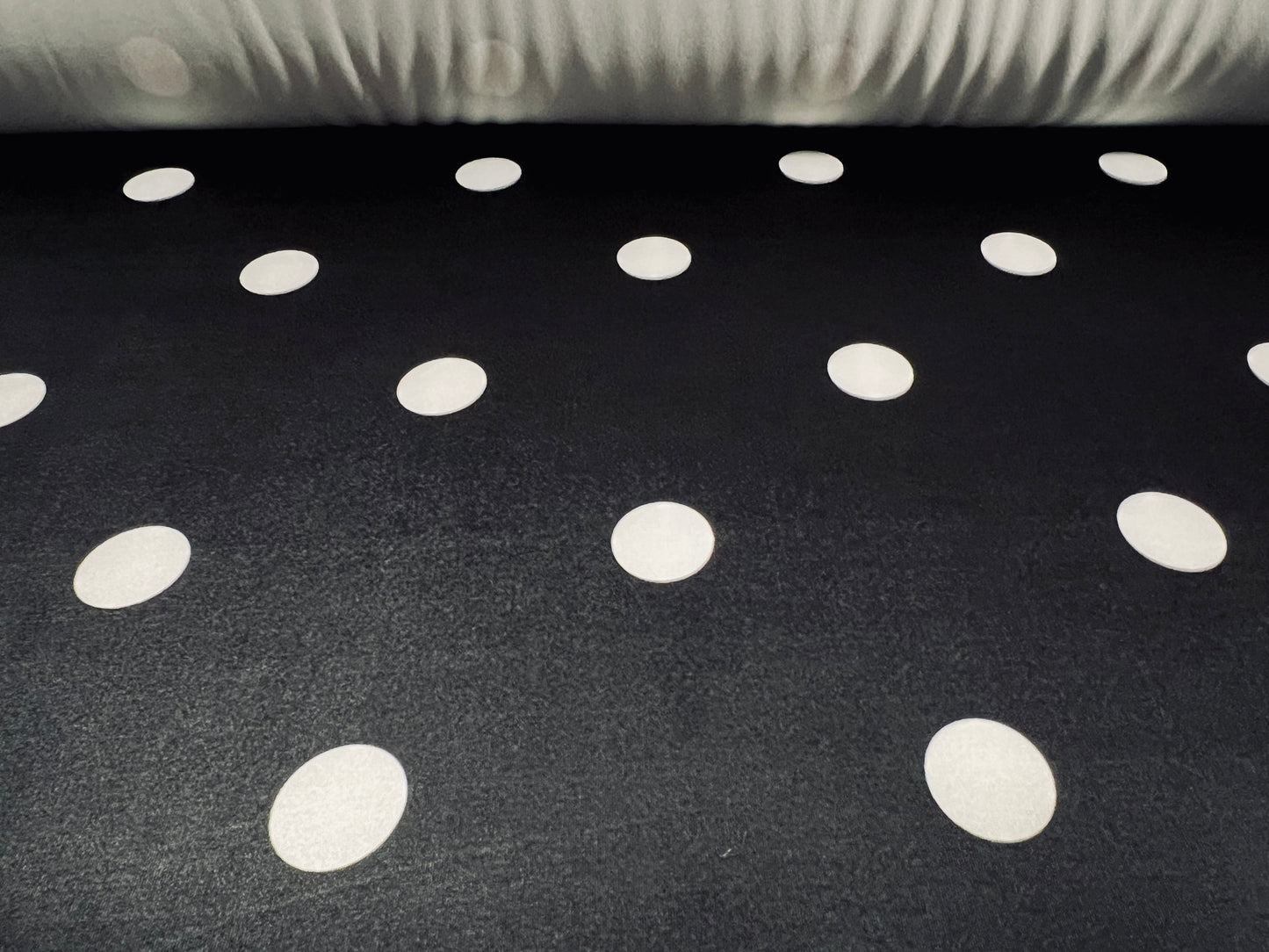 Soft touch stretch spandex jersey fabric, per metre - polka dot print - black & white