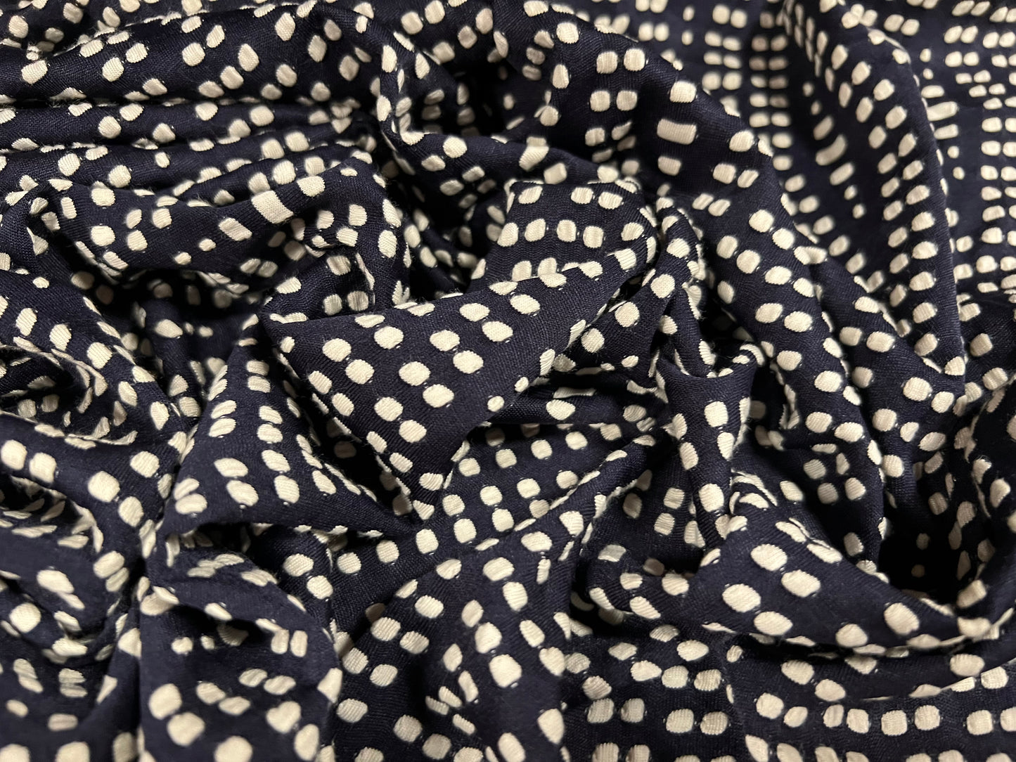 Knitwear jersey fashion fabric, per metre - diamond jacquard - navy blue & ivory