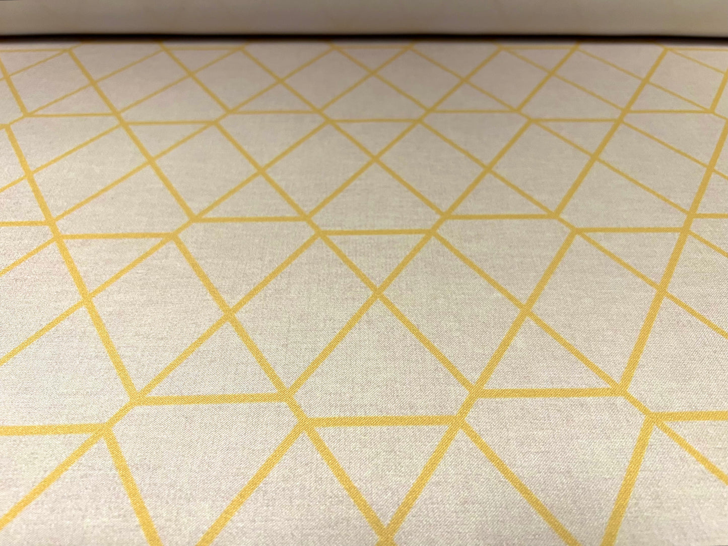 Woven sateen back crepe fabric, per metre - geometric print - cream & gold