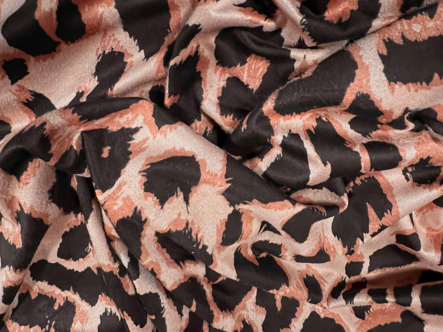 Faux suede stretch spandex jersey fabric, per metre - cheetah animal print - dusky pink