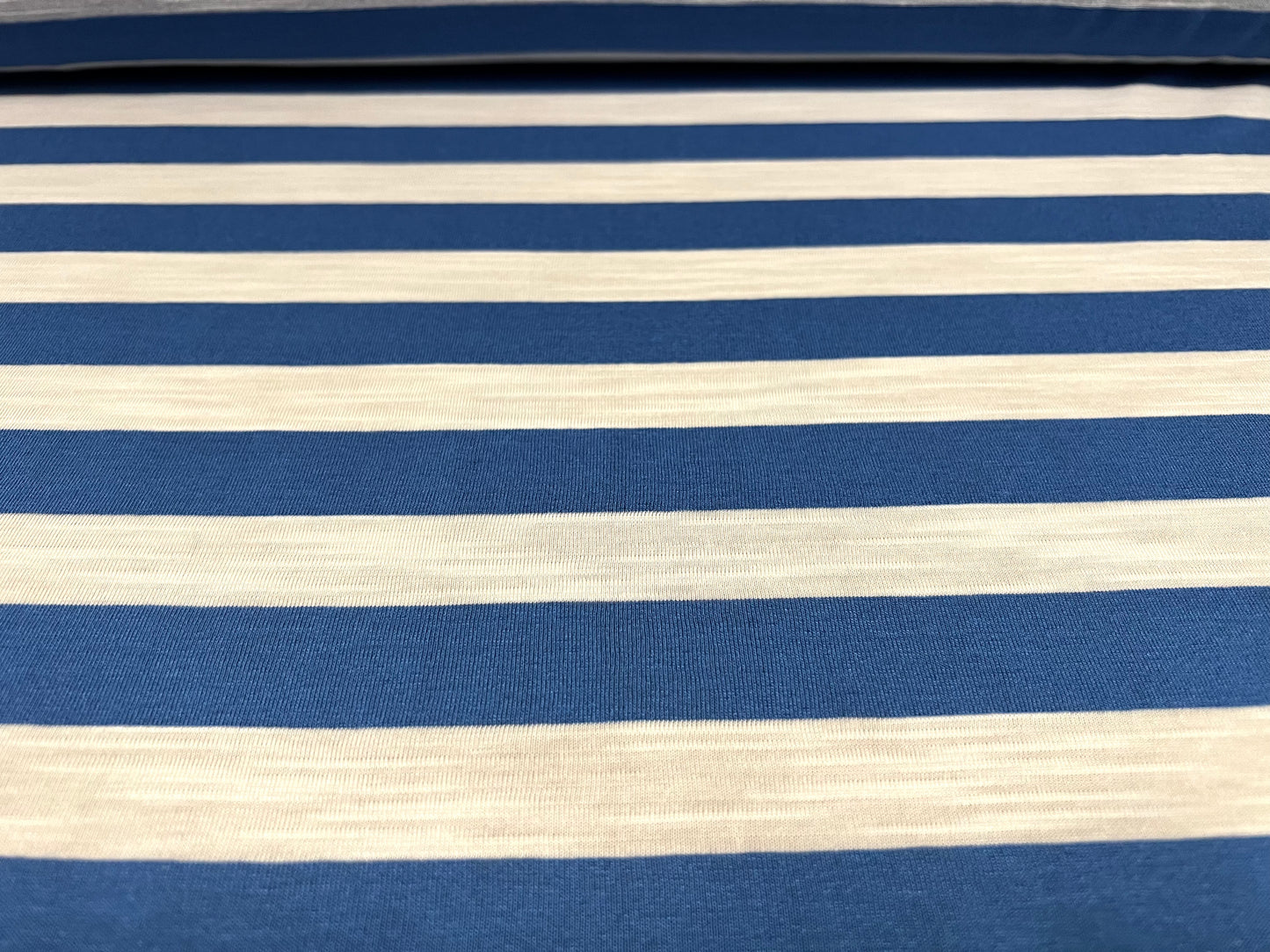 Soft handle slub single jersey fabric, per metre - stripe - blue & white