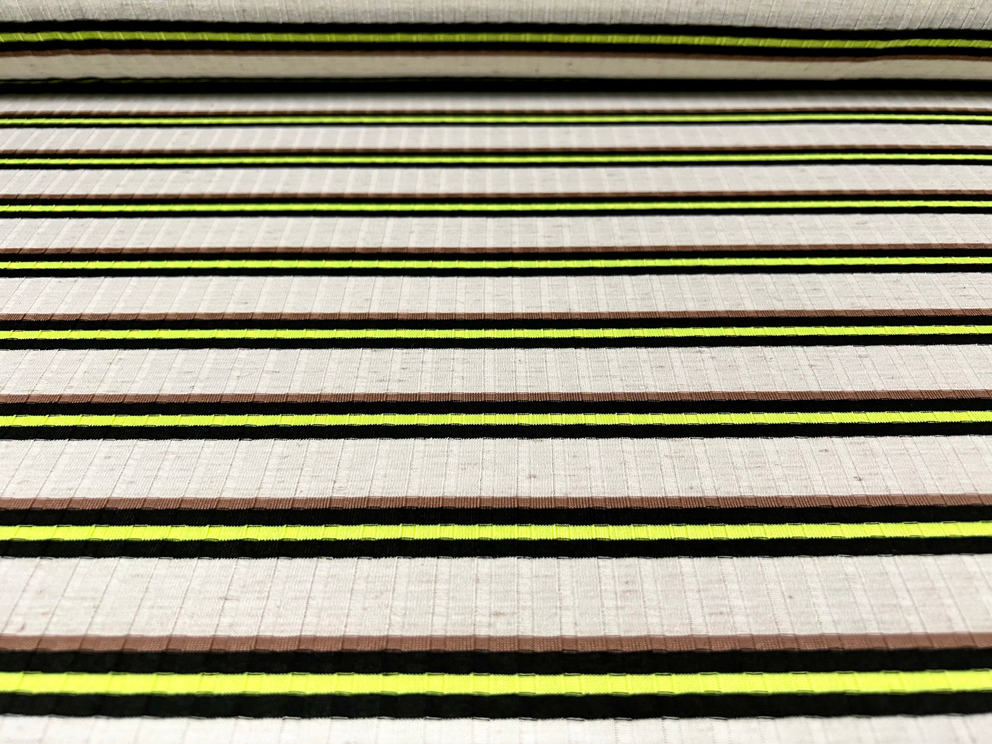 Stretch Spandex rib jersey fabric, per metre - stripe - ecru & lime