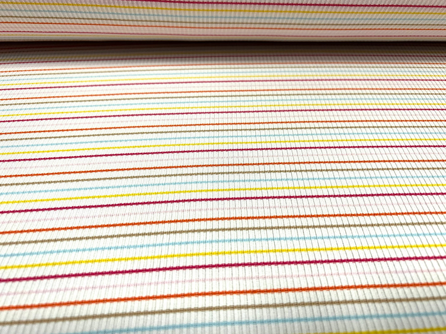 Stretch Spandex rib jersey fabric, per metre - tutti frutti pinstripe - ivory