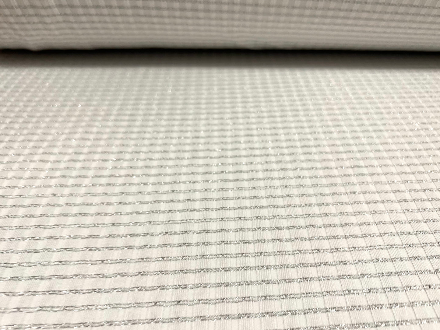 Metallic stretch spandex rib jersey fabric, per metre - stripe - silver & white