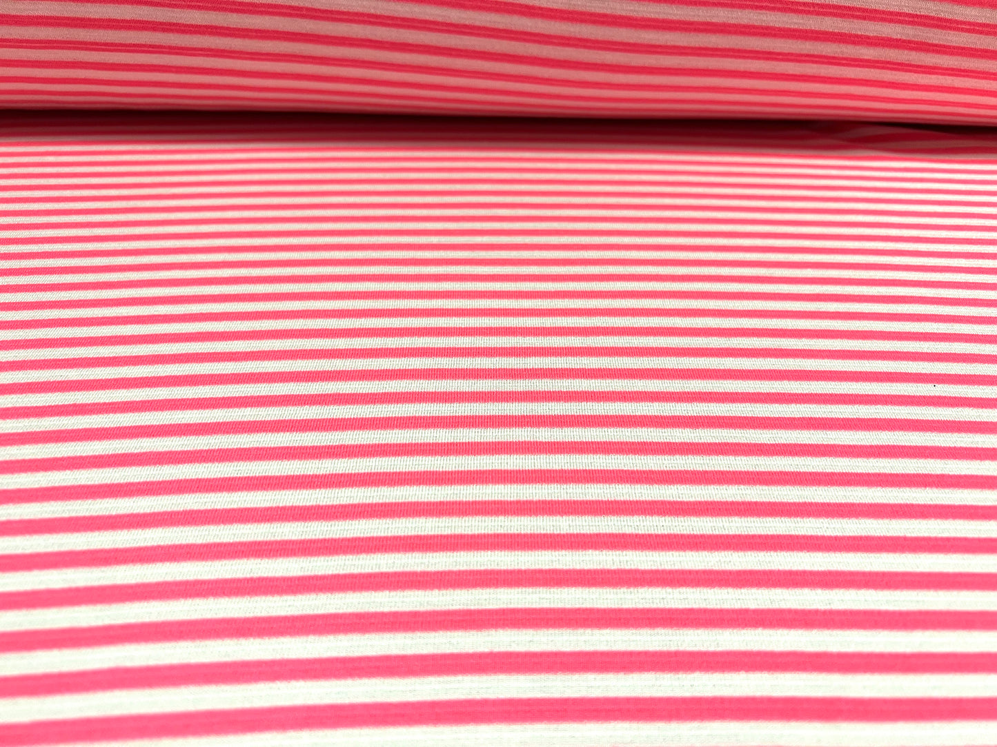 Ottoman rib double jersey fabric , per metre - stripe - fluorescent pink & white