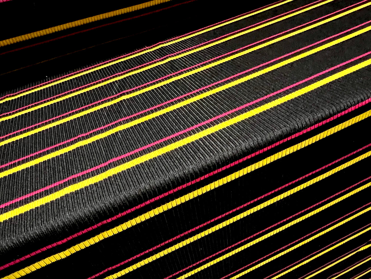 Stretch Spandex rib jersey fabric, per metre - stripe - black yellow & fuchsia