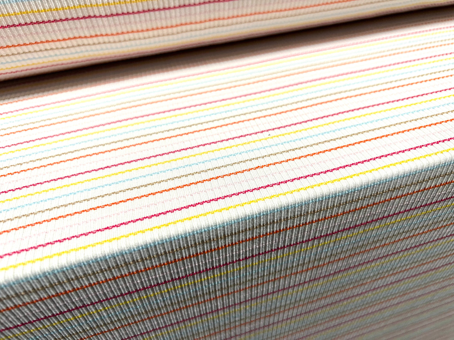 Stretch Spandex rib jersey fabric, per metre - white multicolour pinstripe