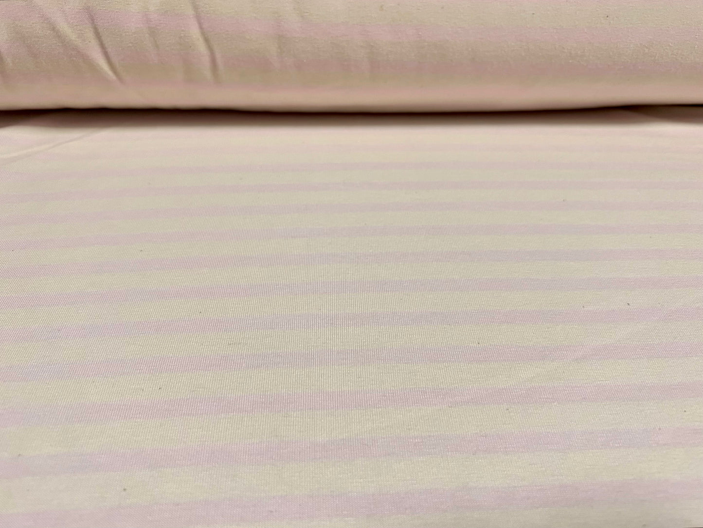 Viscose spandex stretch single jersey fabric, per metre - stripe - ivory & pink