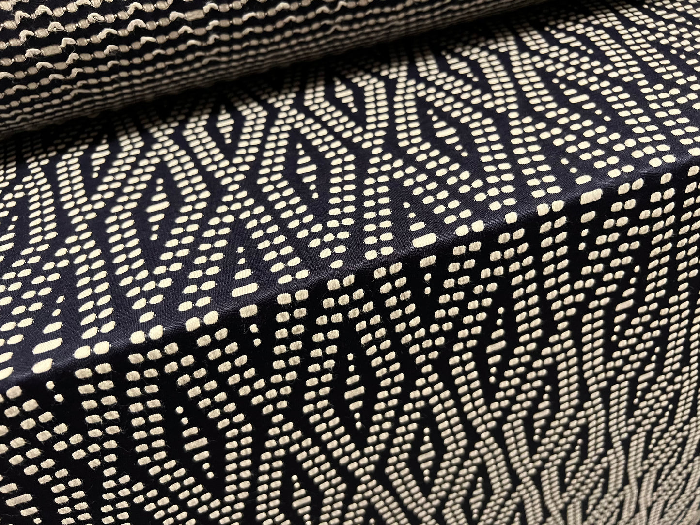 Knitwear jersey fashion fabric, per metre - diamond jacquard - navy blue & ivory