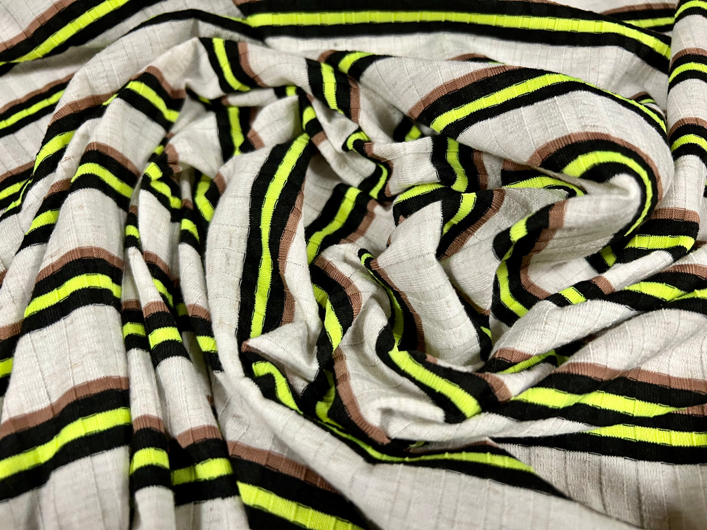 Stretch Spandex rib jersey fabric, per metre - stripe - ecru & lime