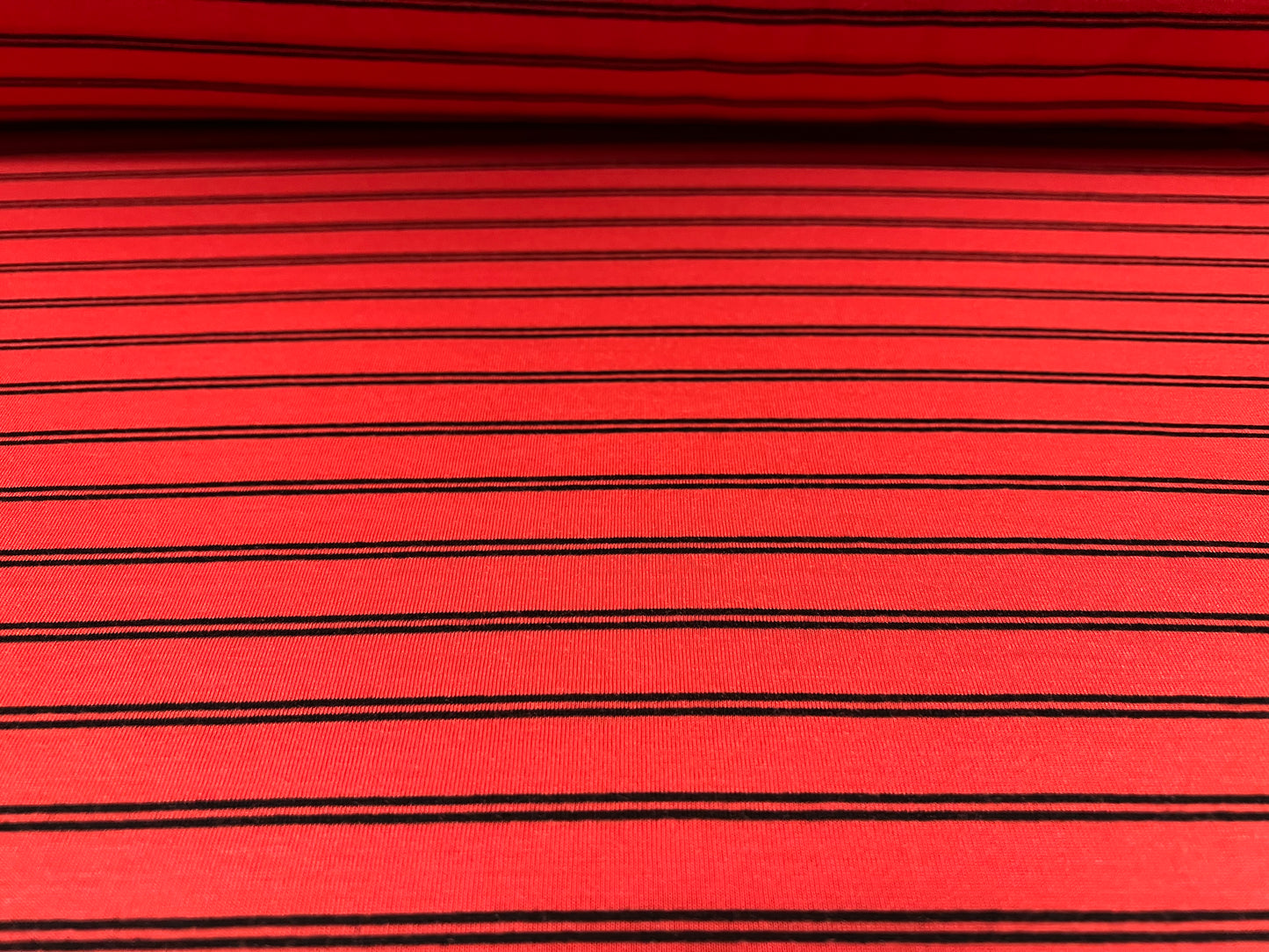 Soft handle single jersey fabric, per metre - tramline stripe - tomato red & black