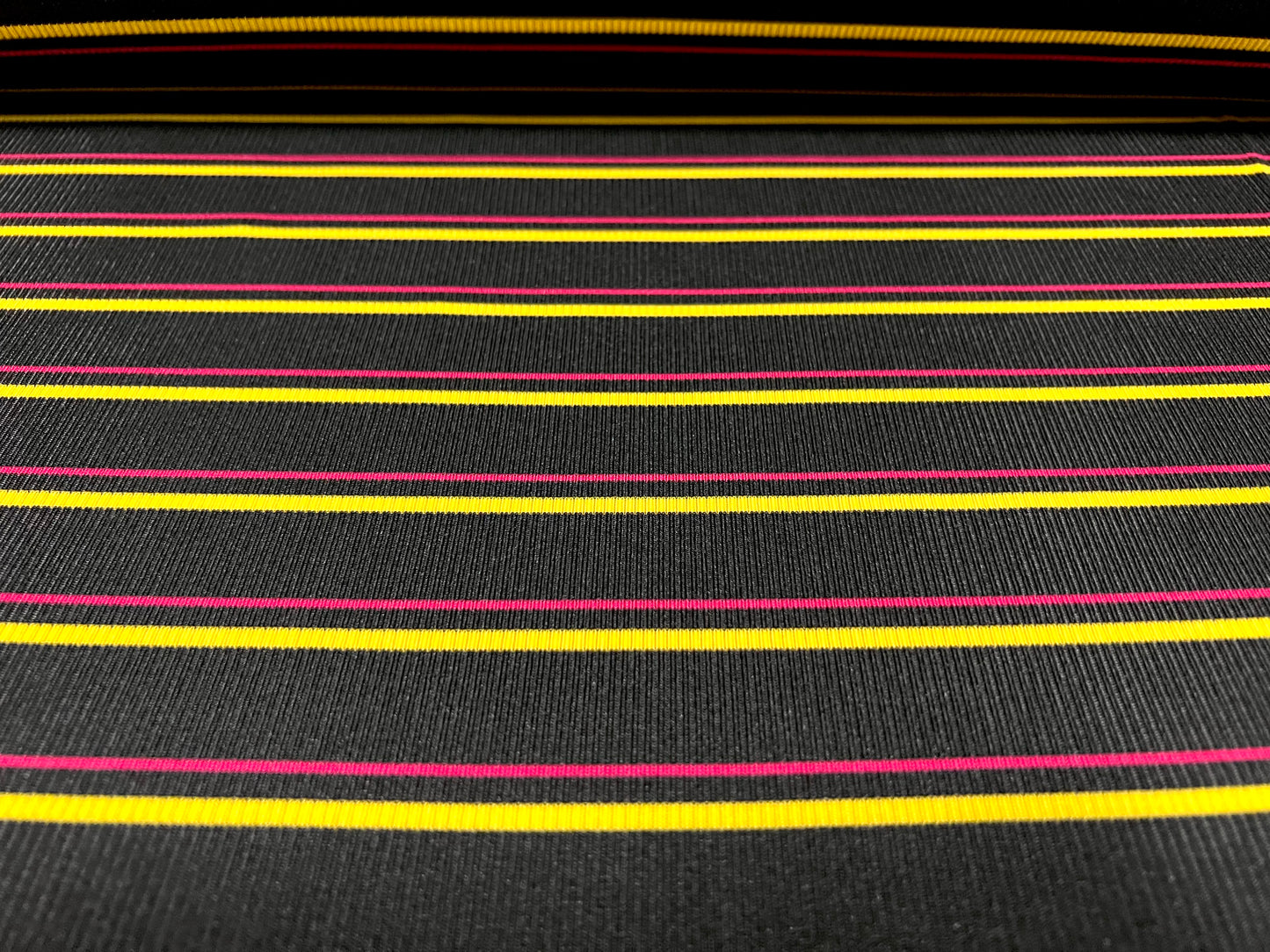 Stretch Spandex rib jersey fabric, per metre - stripe - black yellow & fuchsia