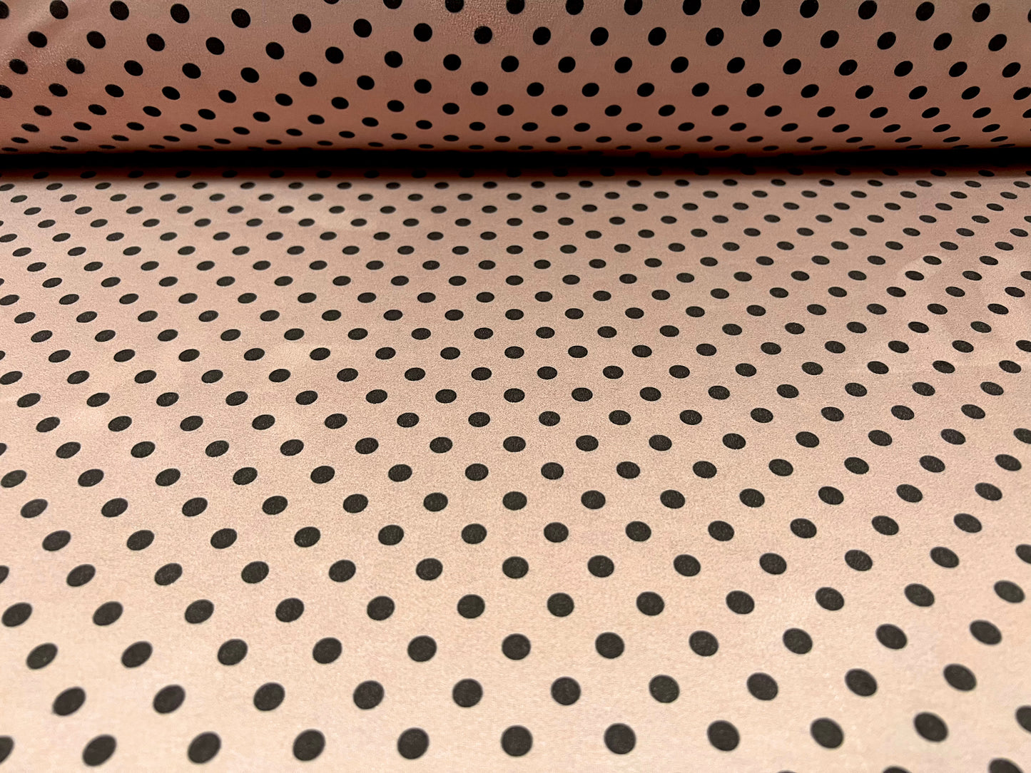 Faux suede stretch spandex jersey fabric, per metre - polka dot print - dusky pink