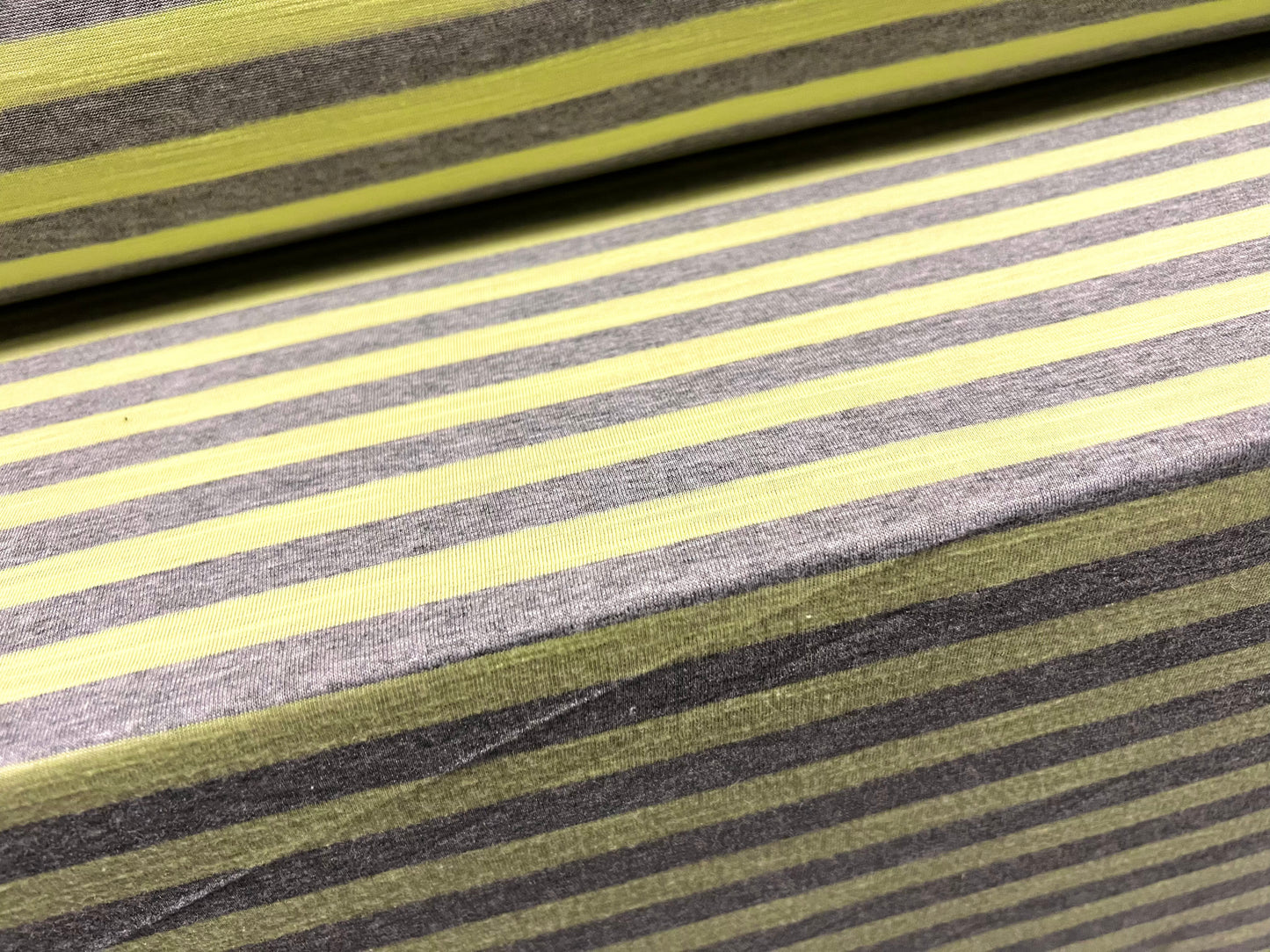 Viscose blend single jersey fashion fabric, per metre - stripe - citrus & grey marl