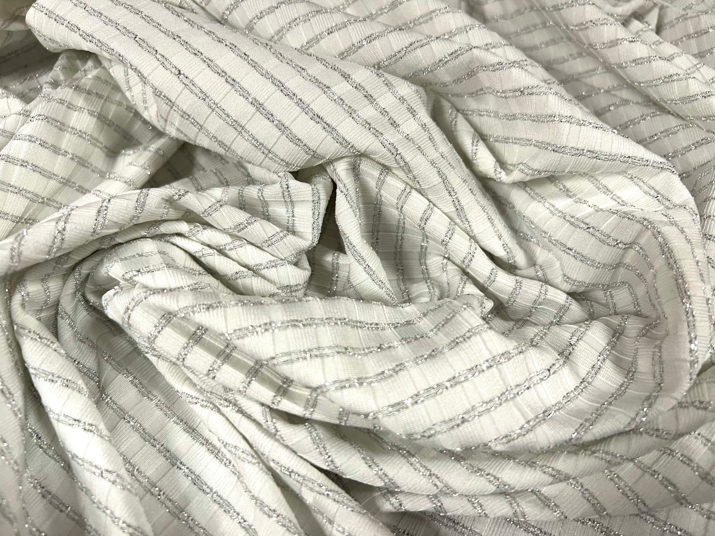 Metallic stretch spandex rib jersey fabric, per metre - stripe - silver & white