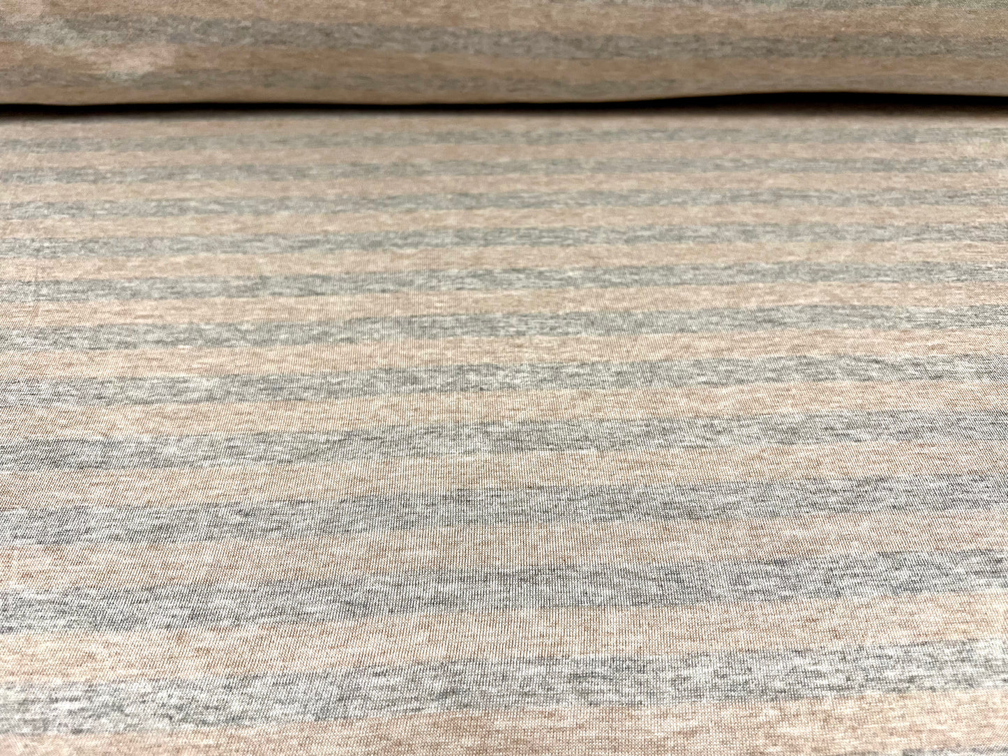 Viscose blend single jersey fabric, per metre - stripe - light oatmeal & grey marl