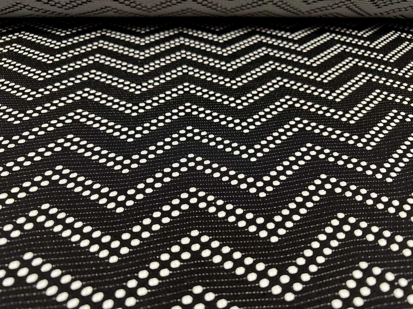 Stretch Spandex Jersey fabric, per metre - chevron jacquard - black & white