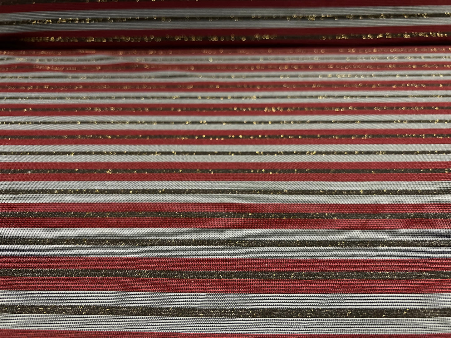 Metallic single jersey stretch spandex fabric, per metre - stripe - wine grey & gold