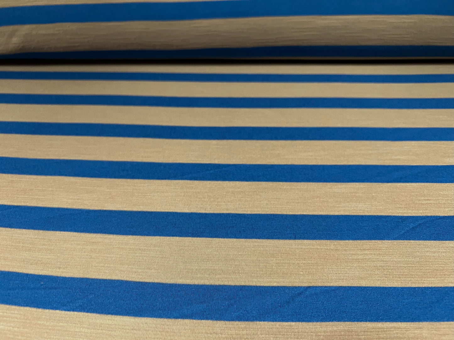 Soft handle slub single jersey fabric, per metre - stripe - stone & royal blue