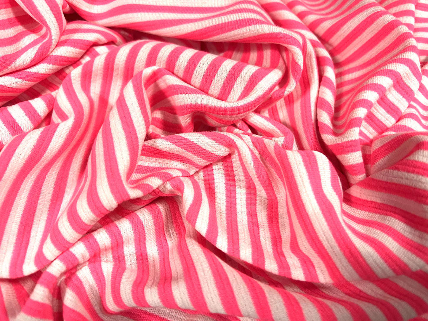 Ottoman rib double jersey fabric , per metre - stripe - fluorescent pink & white