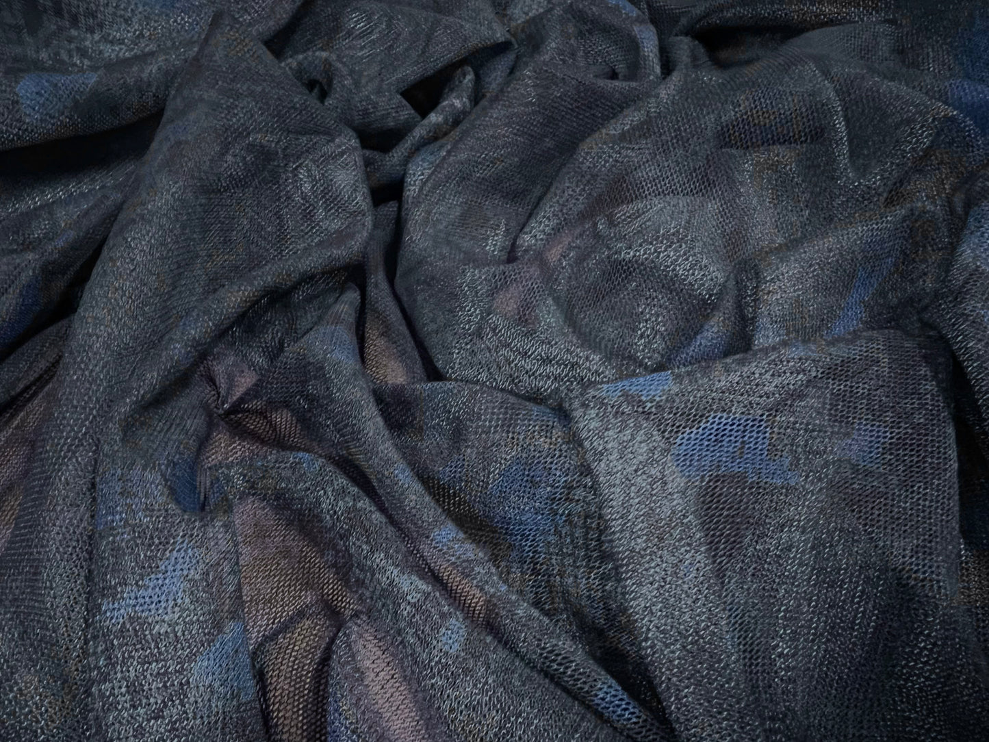 Power mesh net sheer stretch spandex fabric, per metre - snakeskin animal print - navy bluue & black