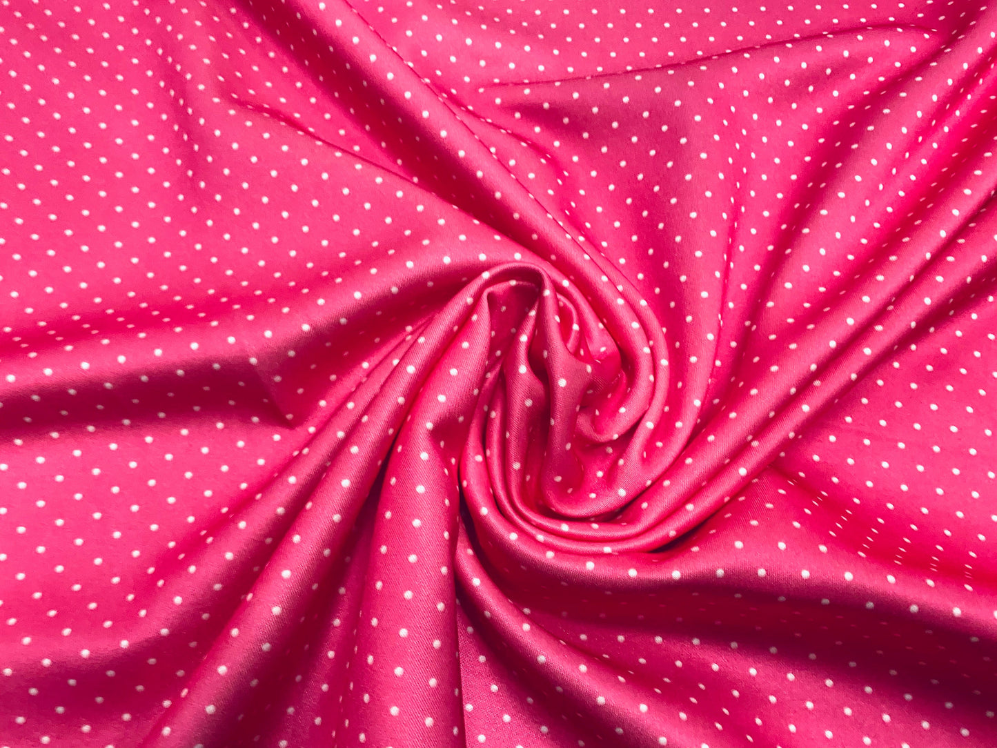 Printed Scuba satin spandex jersey fabric, per metre - pink polka dot