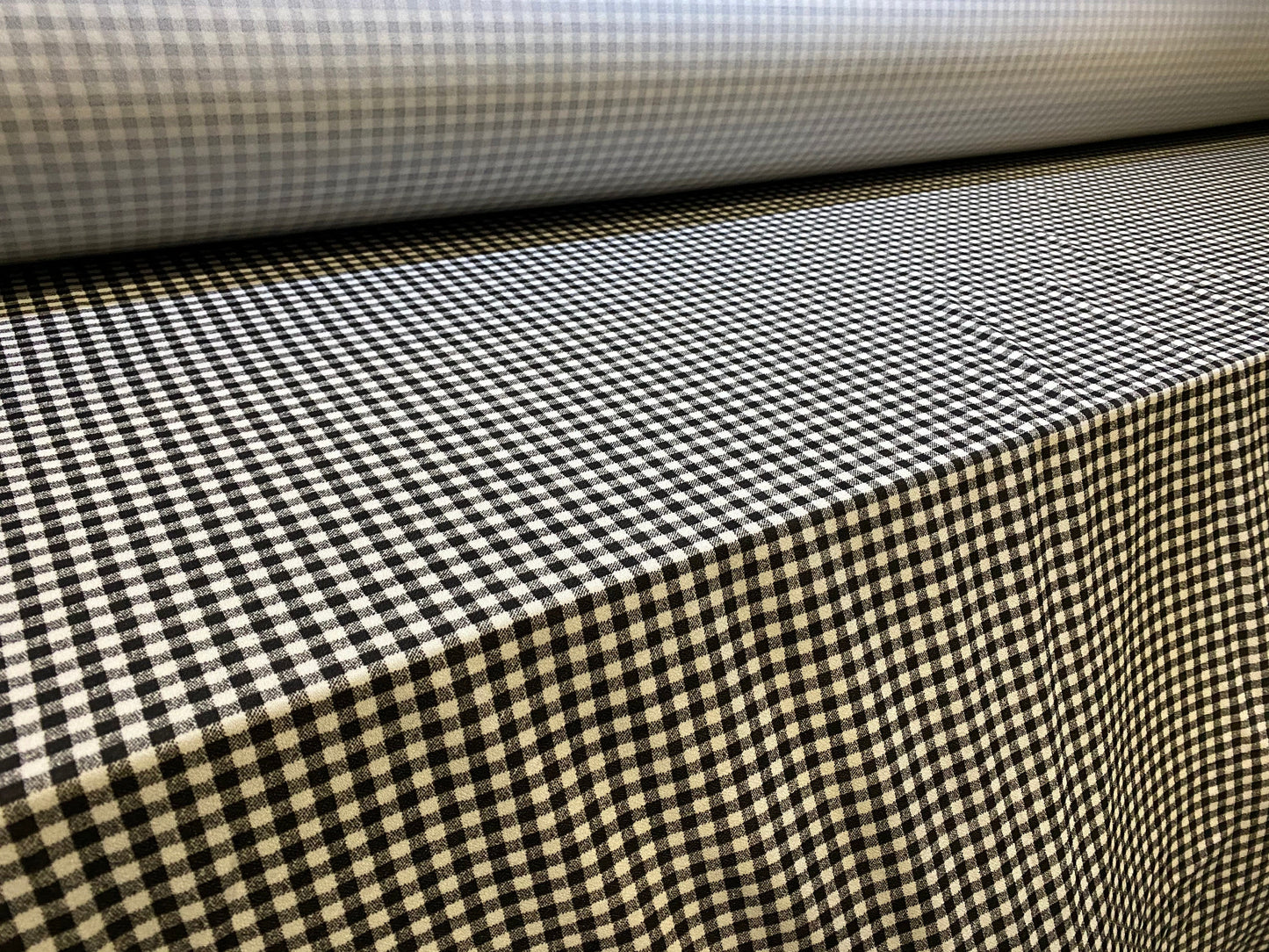 Textured scuba spandex crepe stretch jersey fabric, per metre - black & white gingham print
