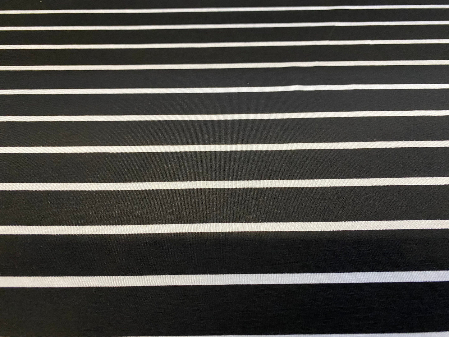 Viscose spandex stretch jersey fabric, per metre - black & white printed stripe