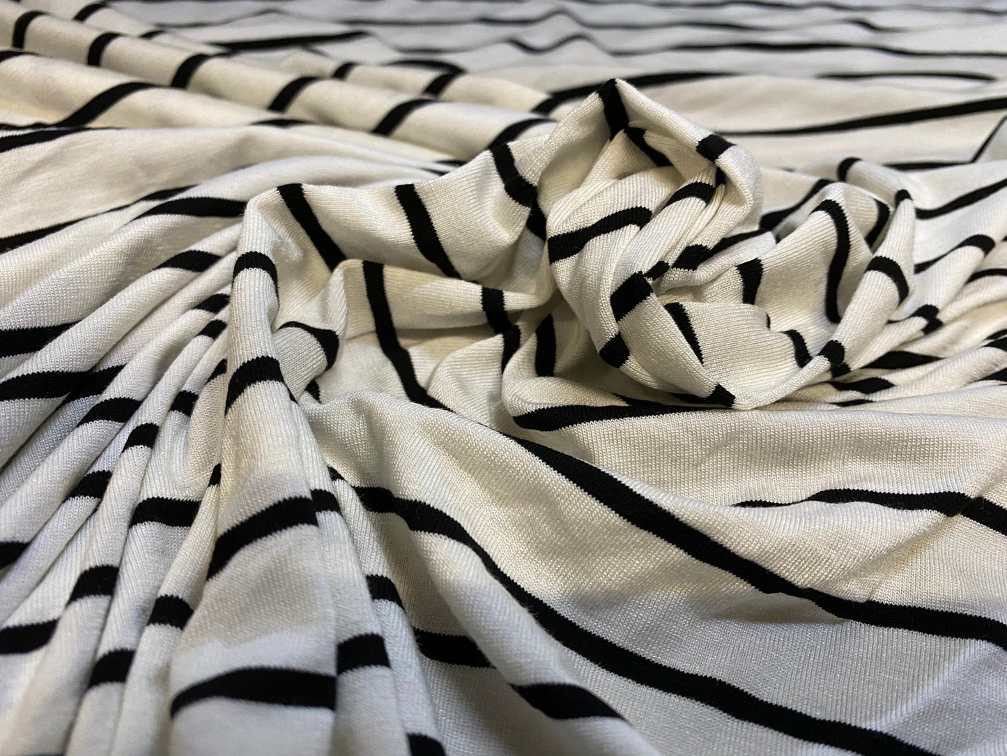 Viscose spandex stretch jersey fabric, per metre - white & black stripe