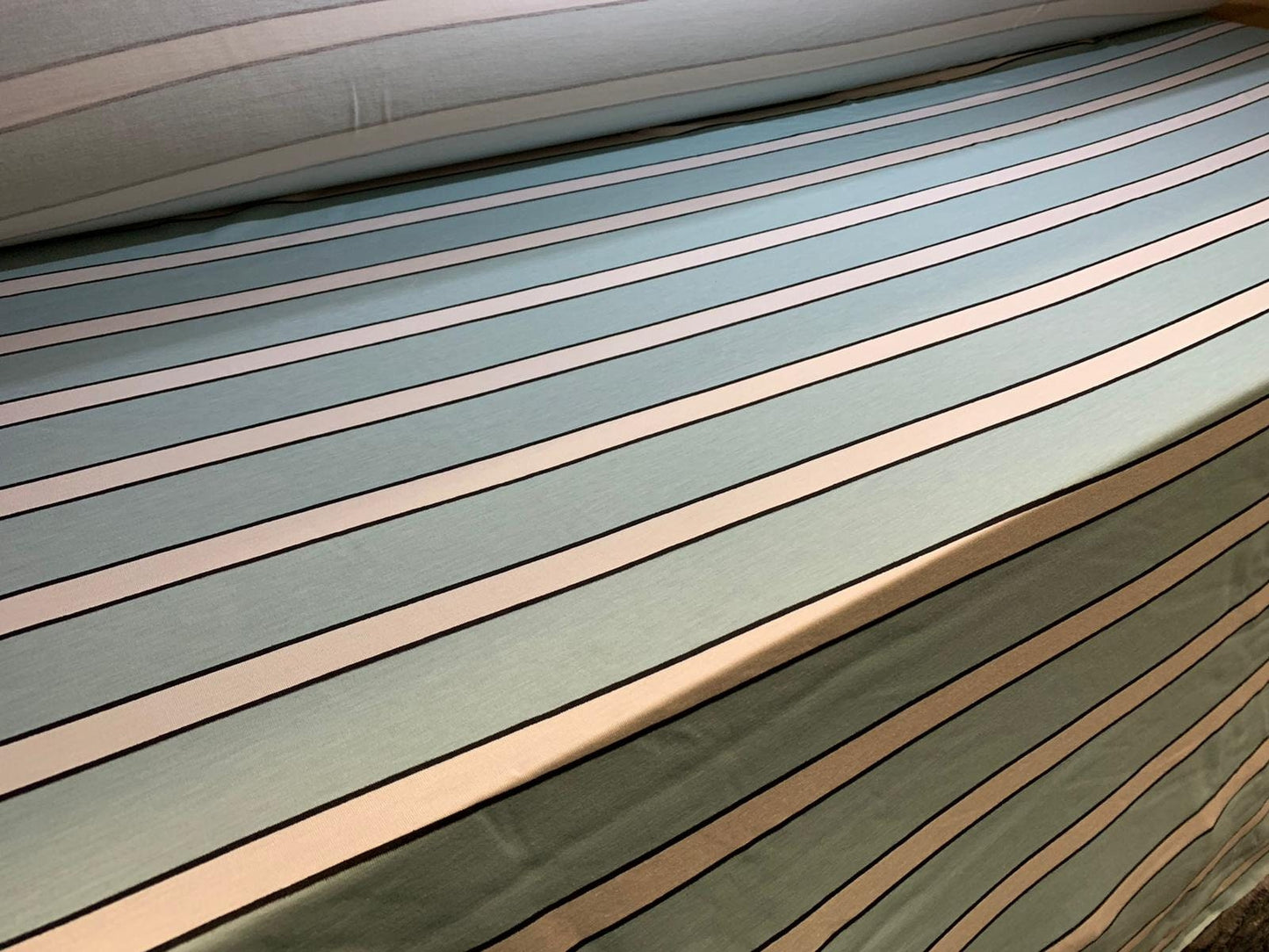 Viscose spandex stretch jersey fabric, per metre - duck egg & white stripe print