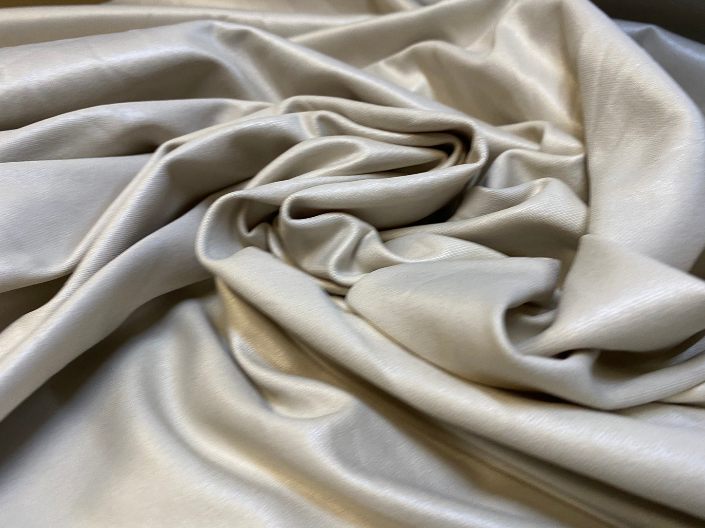 Ciré coated double jersey stretch spandex wet look fabric, per metre - dark cream