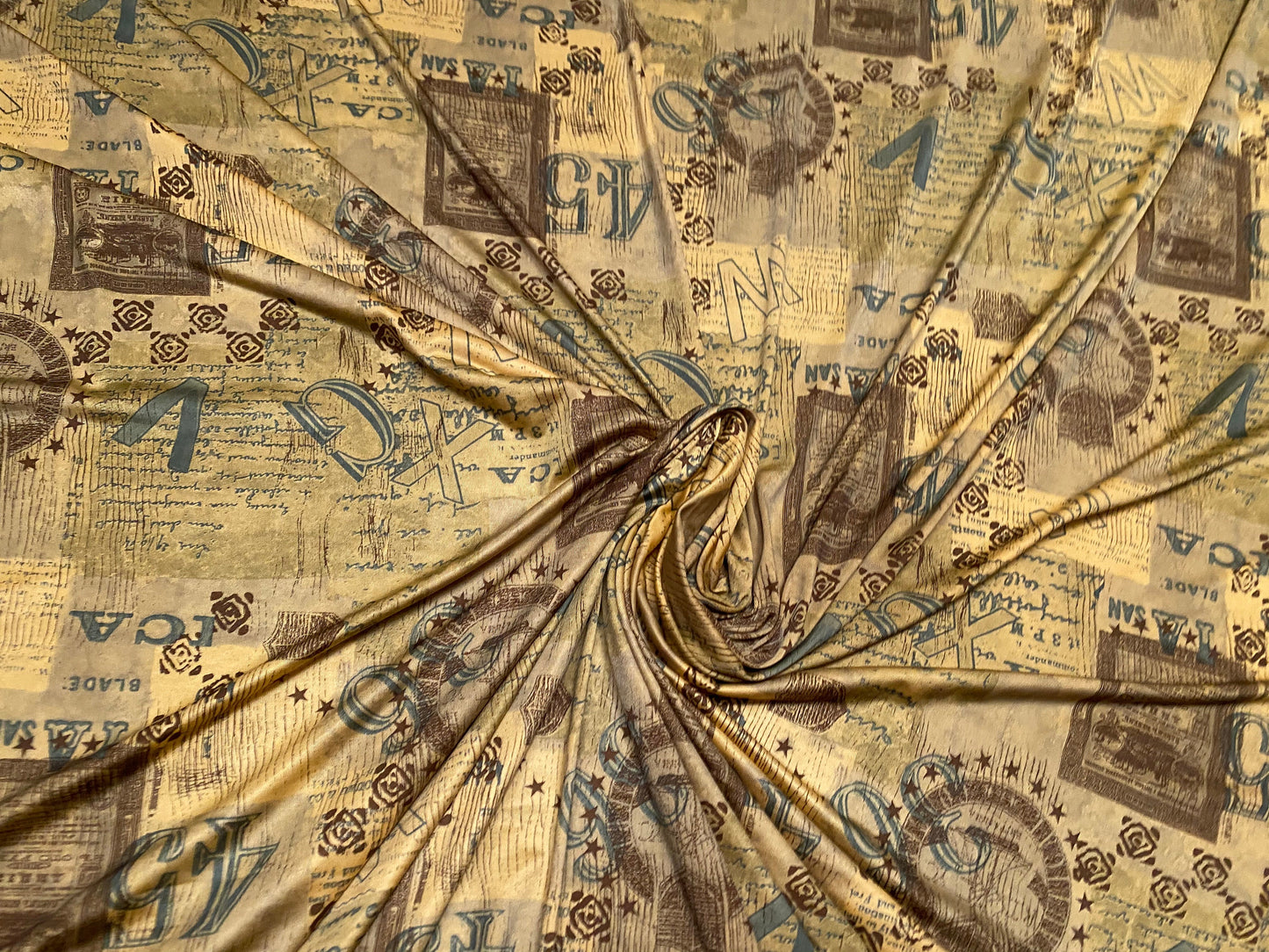 Printed ITY stretch spandex Jersey fabric, per metre - fashion print letters numbers - antique print