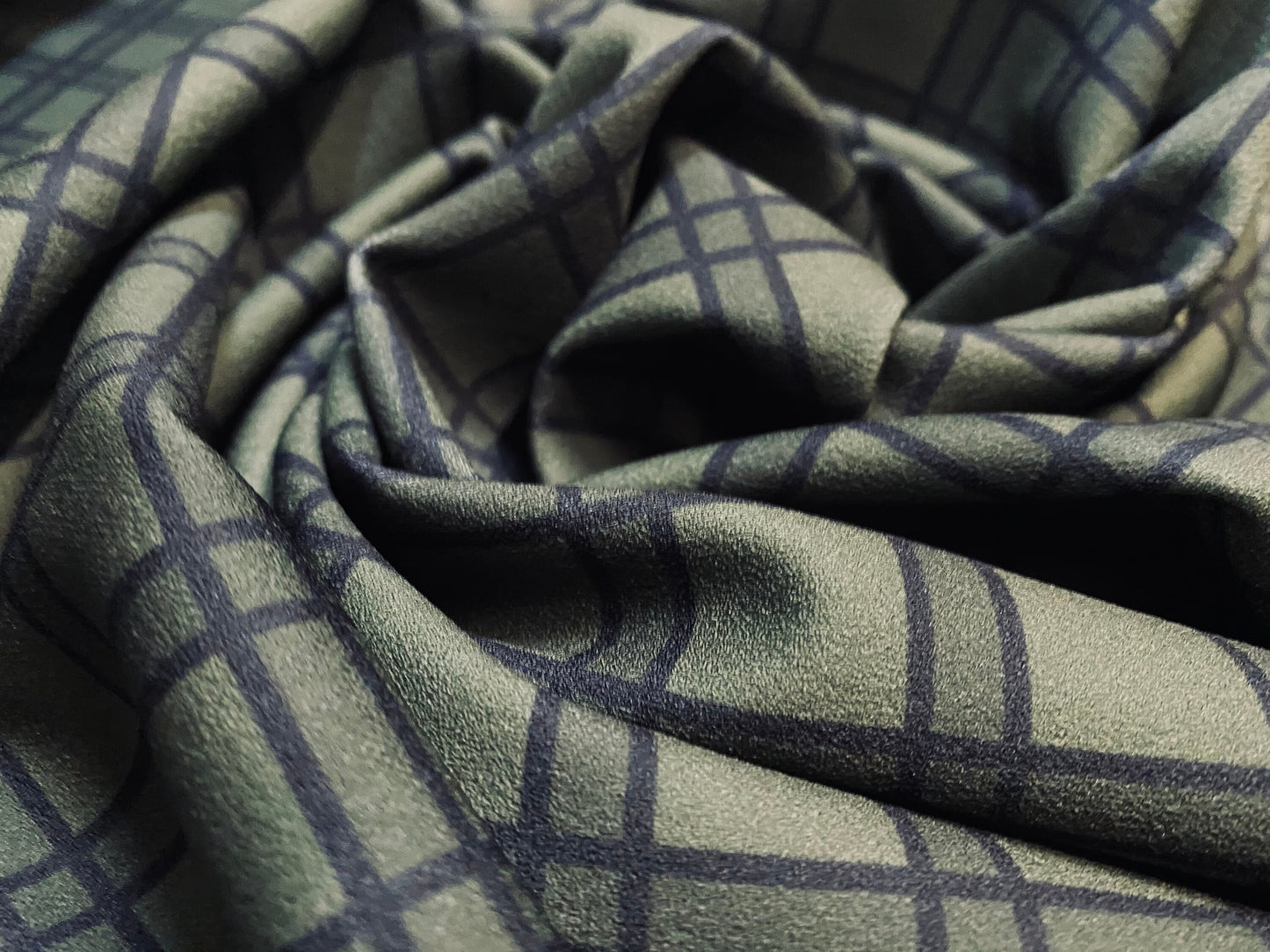 Scuba jersey fabric spandex stretch, per metre - check print - olive