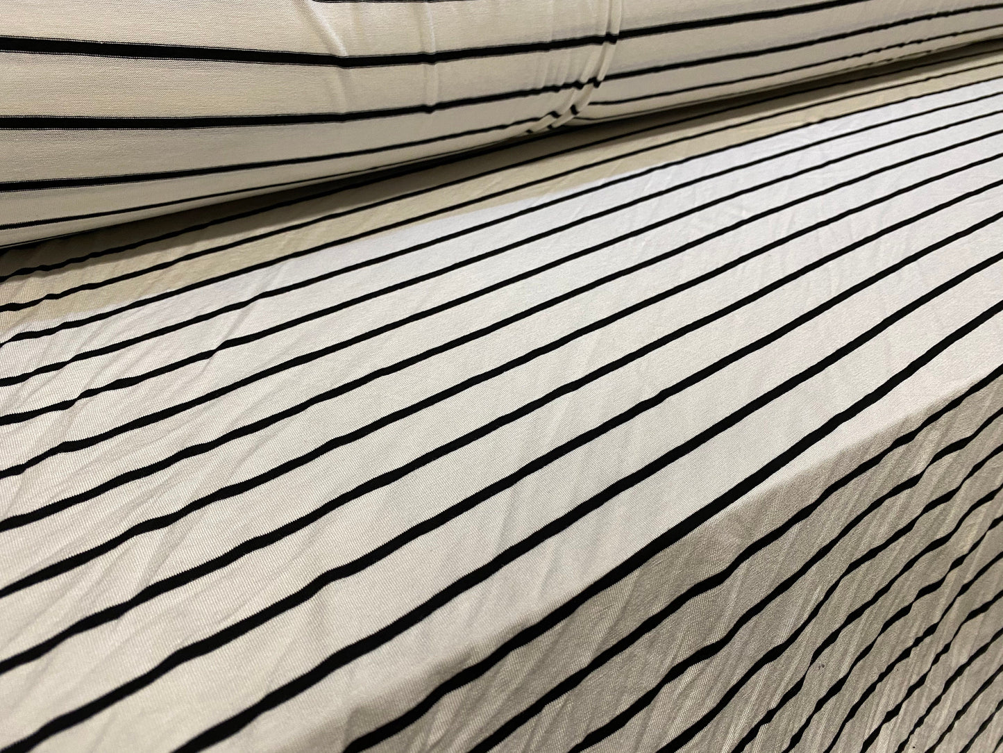 Viscose spandex stretch jersey fabric, per metre - white & black stripe