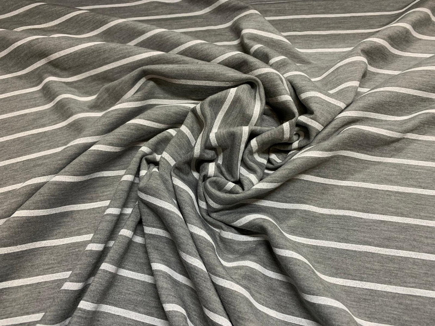 Viscose spandex stretch jersey fabric, per metre - grey marl with white pinstripe