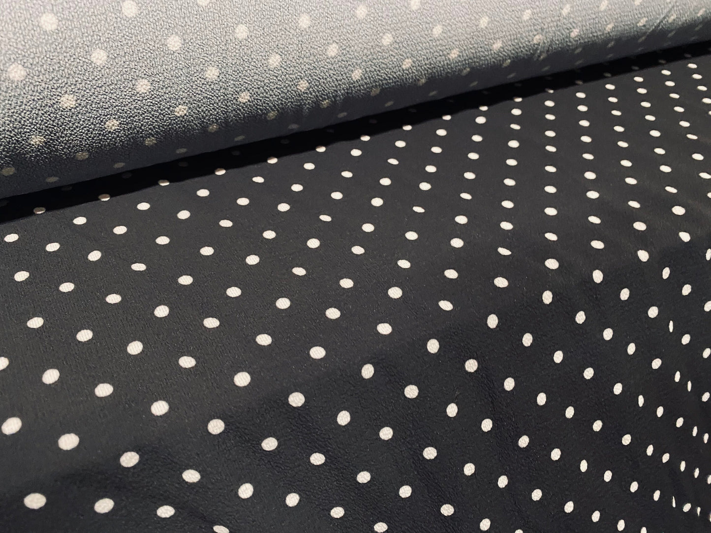 Polka dot printed bubble crepe woven dress fabric, per metre - black & white