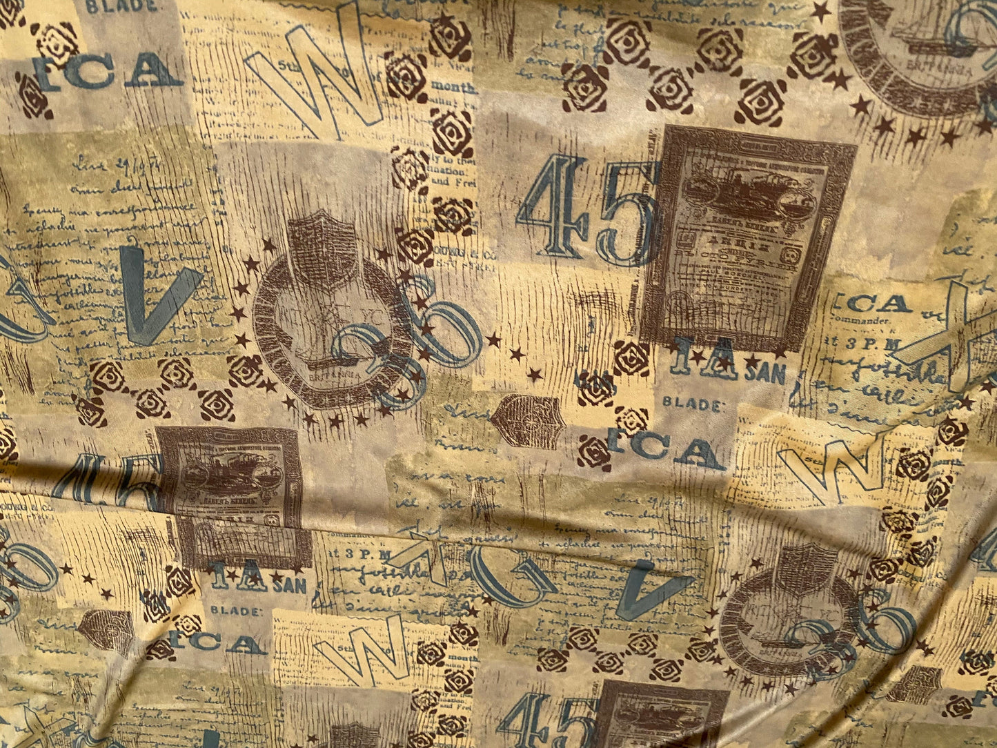 Printed ITY stretch spandex Jersey fabric, per metre - fashion print letters numbers - antique print