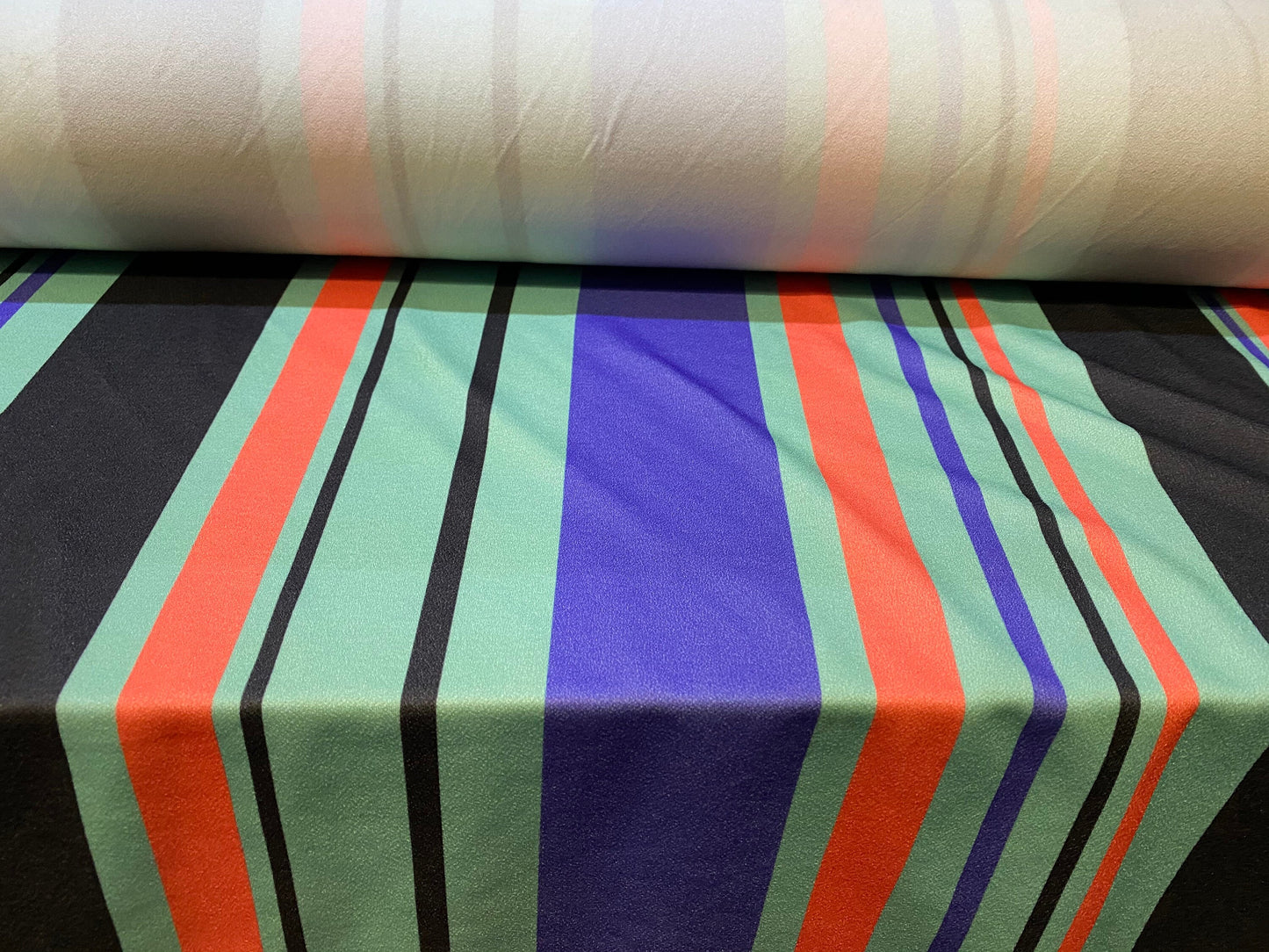 Valentino crepe spandex jersey fabric - similar to scuba - per metre, deck chair stripe multicoloured print