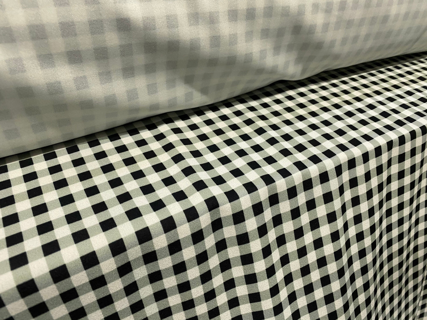 Scuba crepe fabric stretch spandex jersey, per metre - Sage & black gingham print