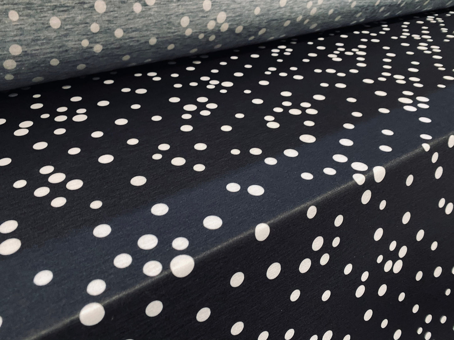 Soft handle jersey fabric, per metre - black & white spotty print