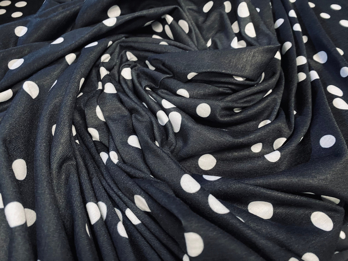 Soft handle jersey fabric, per metre - black & white spotty print