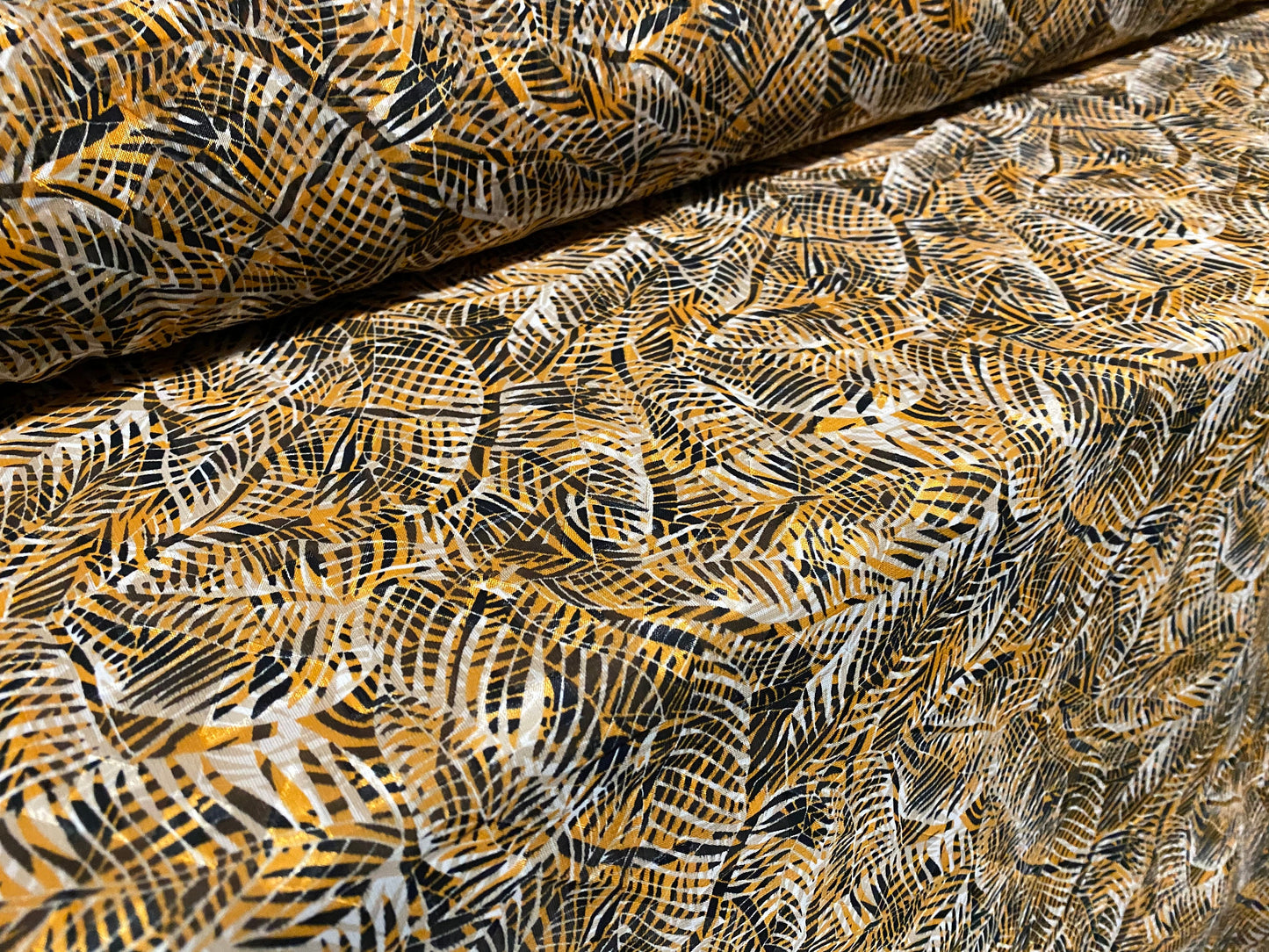 Printed chiffon dress fabric, per metre - orange leaf print