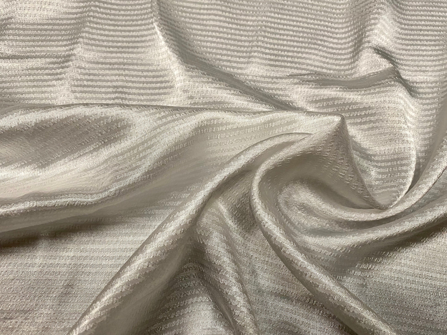 Ivory silky satin fabric, per metre - self-stripe