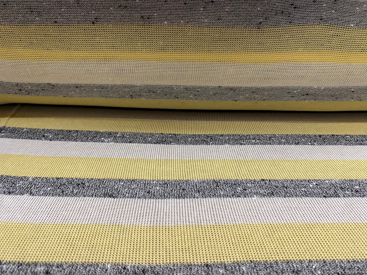 Knitwear stripe lightweight jersey fabric, per metre - grey melange slub & lemon