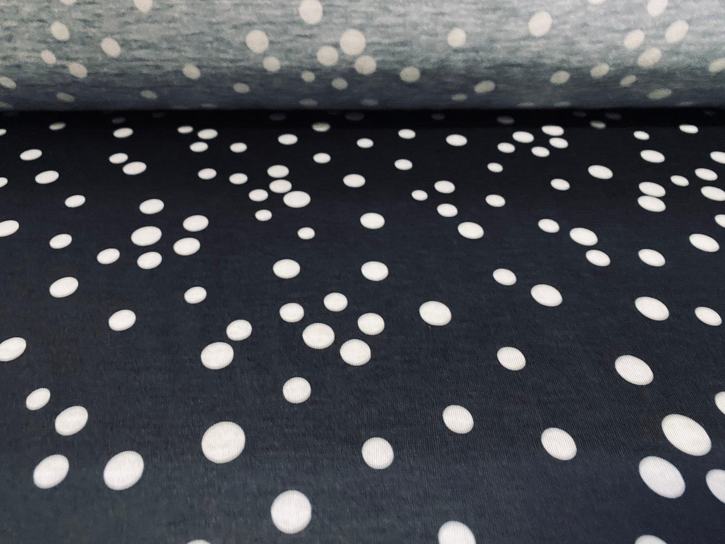 Soft handle jersey fabric, per metre - black & white spotty print