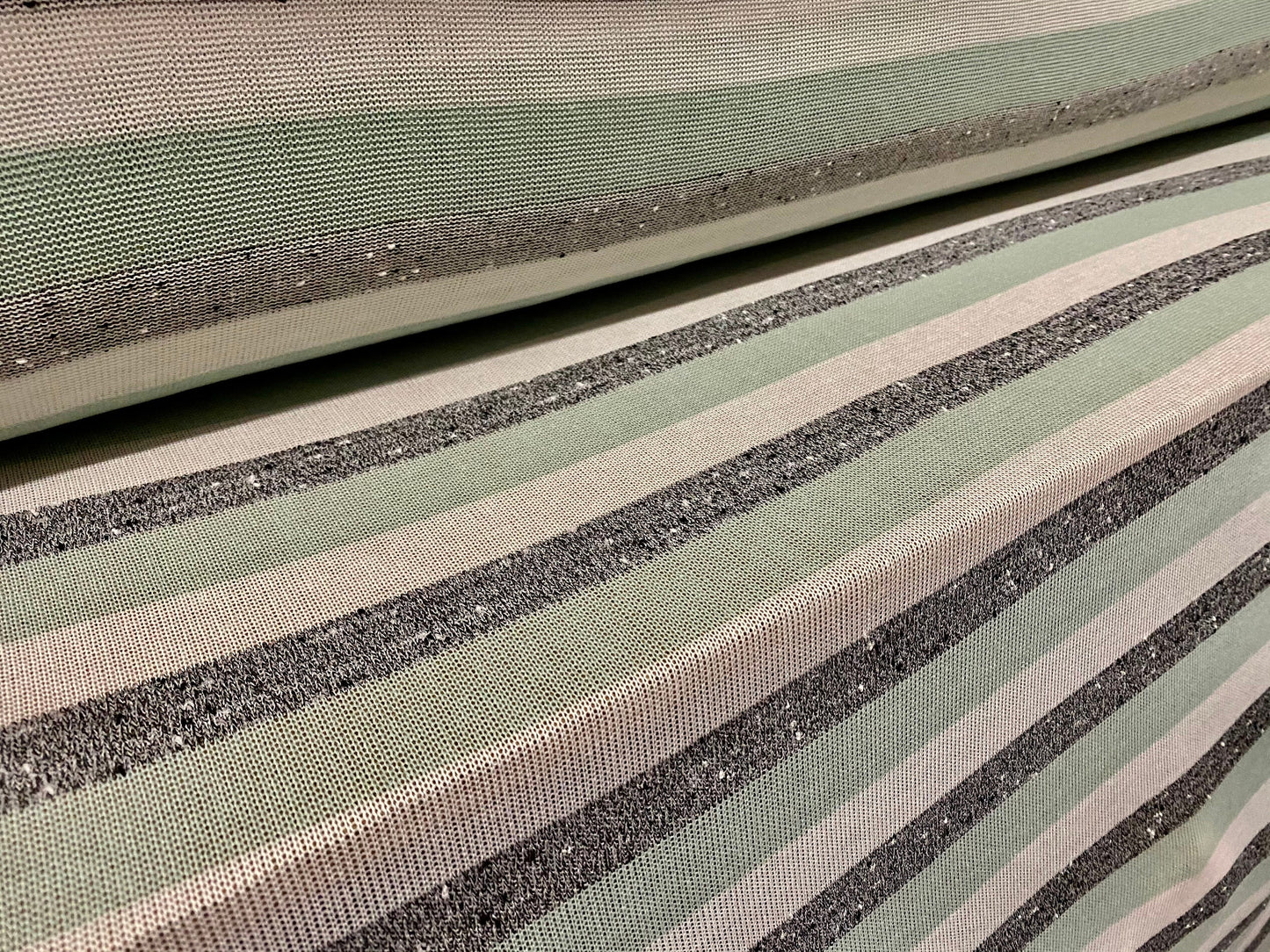 Knitwear stripe lightweight jersey fabric, per metre - grey melange slub & mint